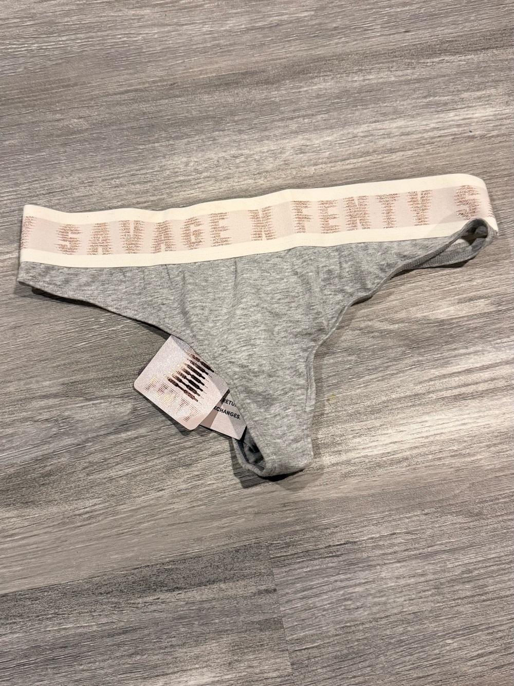 Savage X Fenty Heather Gray Thong with Blush Logo Waistband
